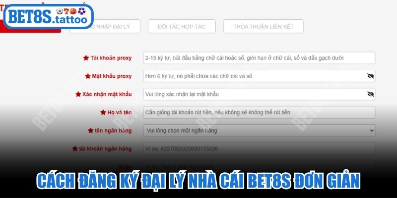 Cách đăng ký đại lý nhà cái BET8s đơn giản, nhanh gọn