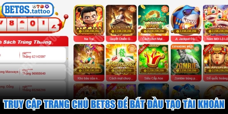 Truy cập trang chủ BET8s để bắt đầu quy trình tạo tài khoản